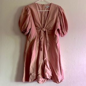 Perfect for summer! Express linen blend tie front, puff sleeve romper
